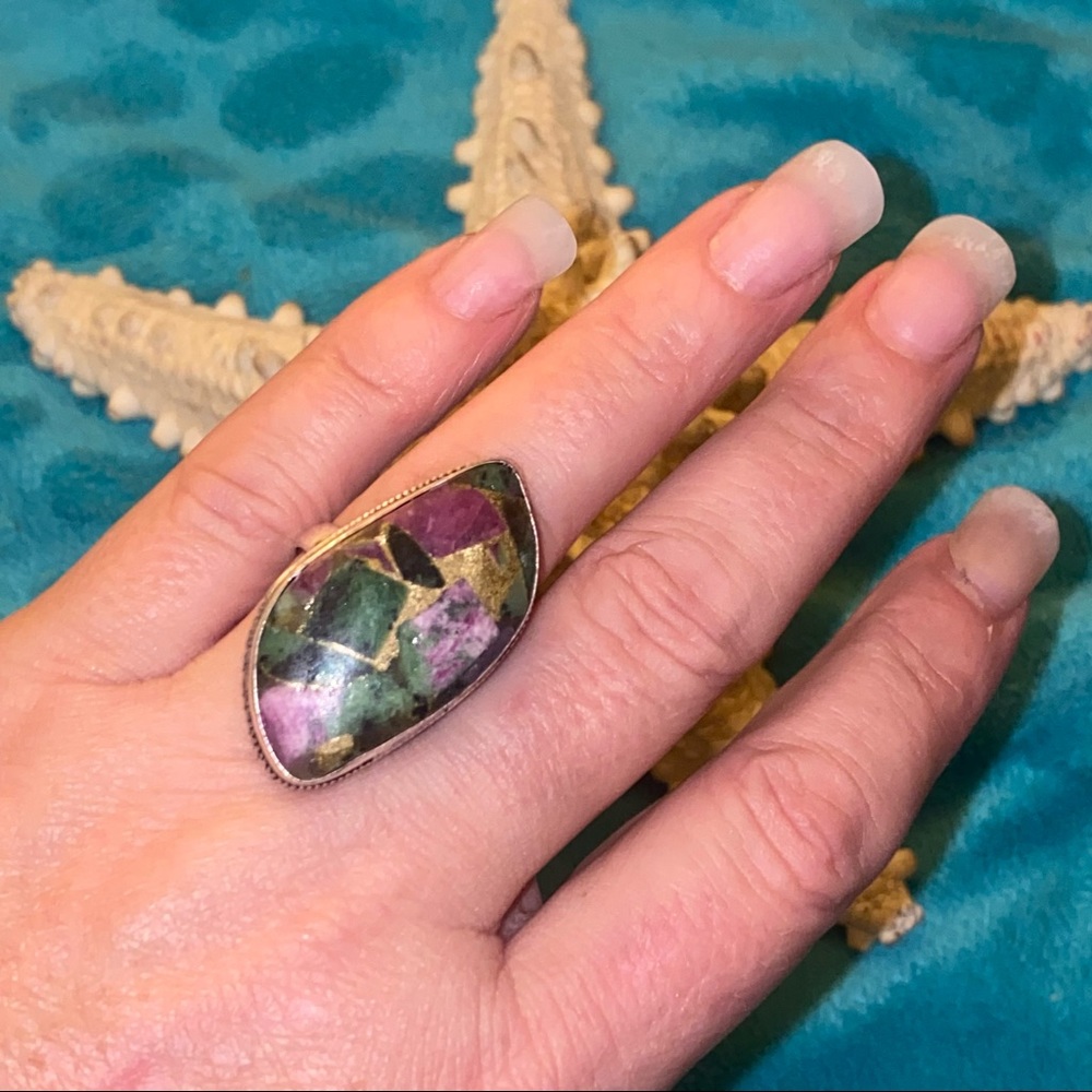 Copper Ruby Zoisite natural Gemstone handcrafted ring 9 - Picture 3 of 7